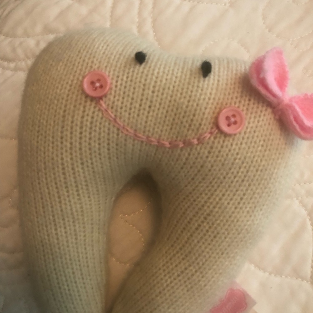Mud Pie Cream Tooth Pillow with Pink Accents